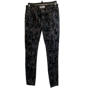 Free People Flocked Velvet Skinny Jeans Charcoal Black Size‎ 24